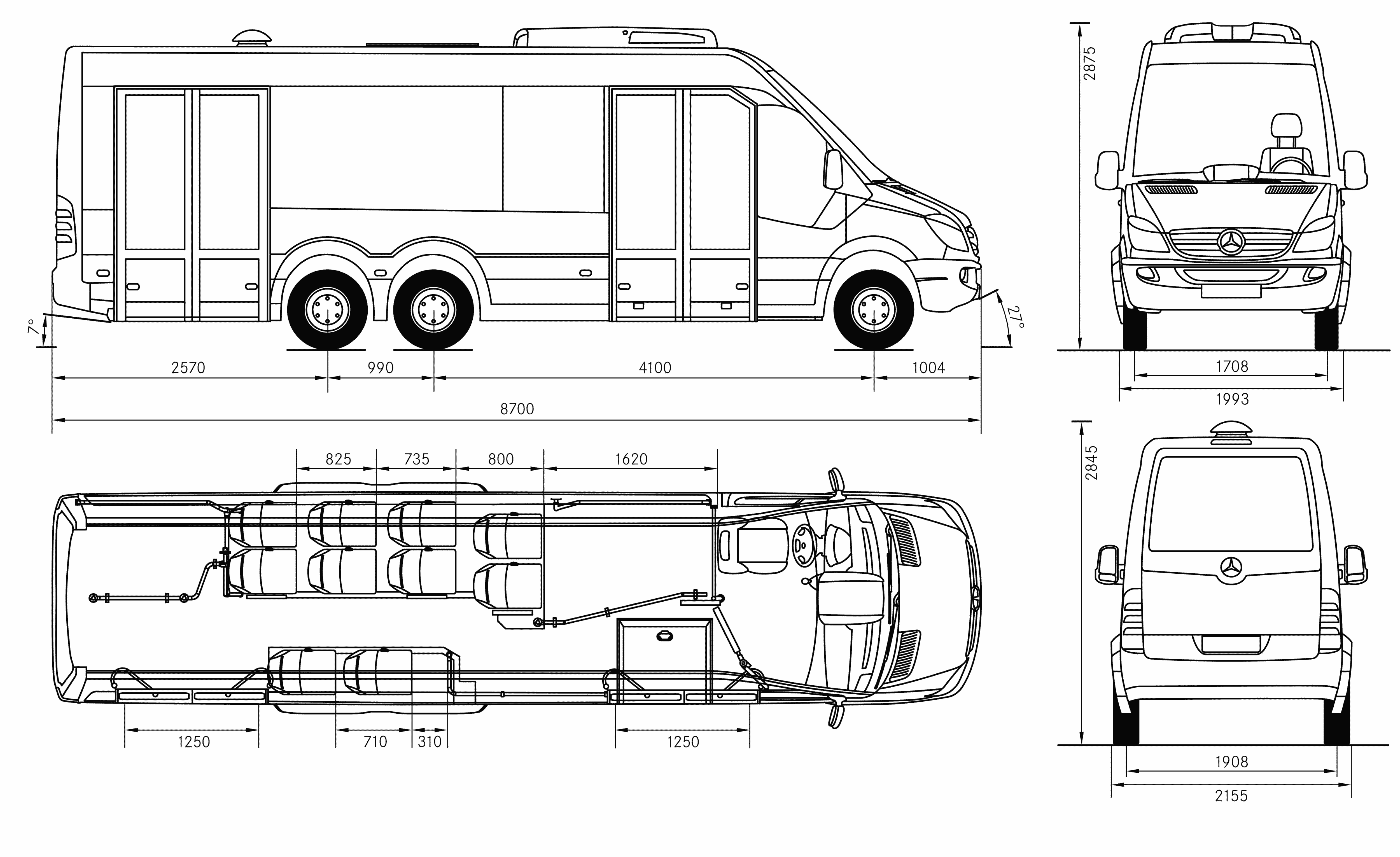 Технические характеристики спринтера. Мерседес Бенц Спринтер микроавтобус габариты. Мерседес Бенц Спринтер габариты пассажирский. Mercedes-Benz Sprinter 311 CDI чертеж. Мерседес Спринтер пассажирский чертеж.
