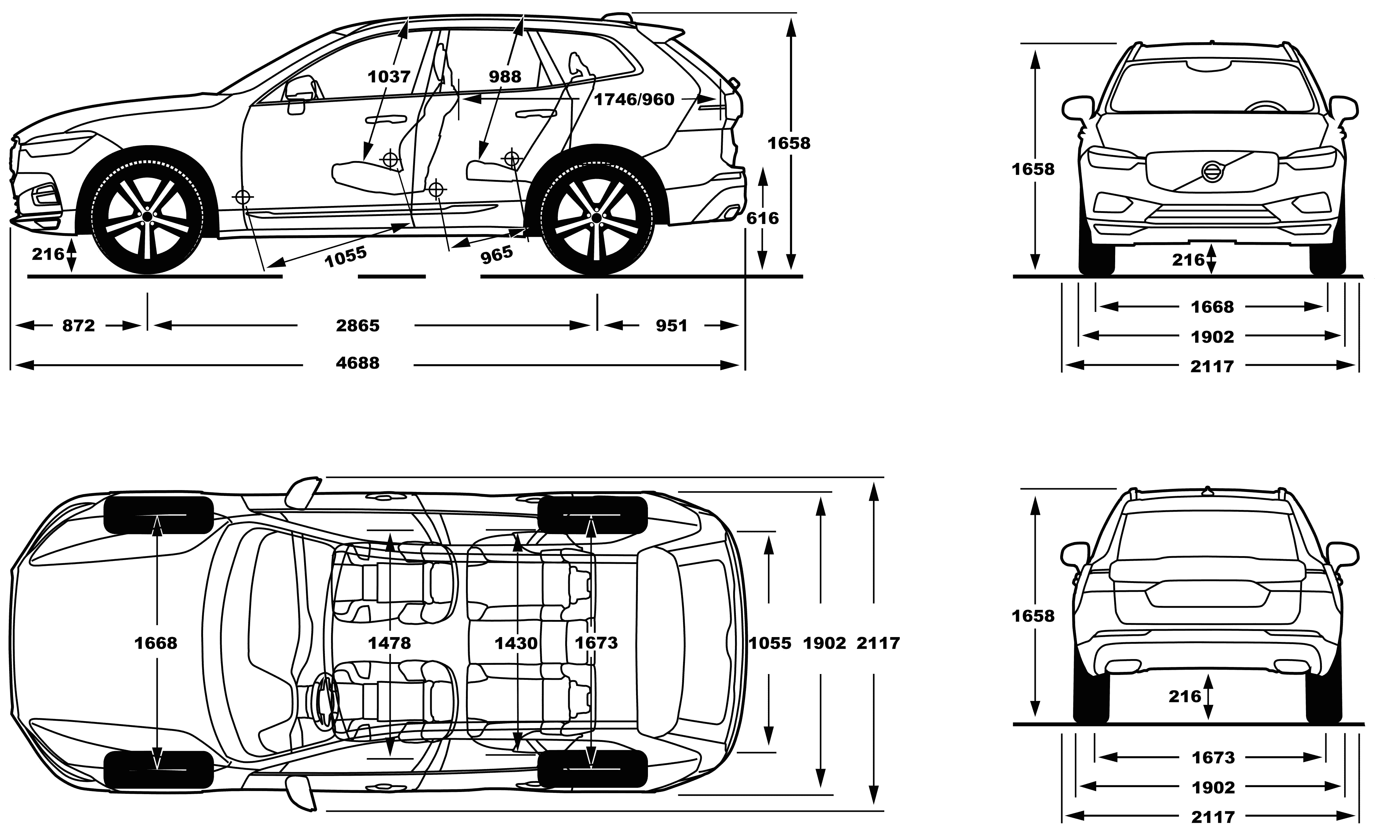 Volvo XC60 2017 Blueprint - Download free blueprint for 3D ...