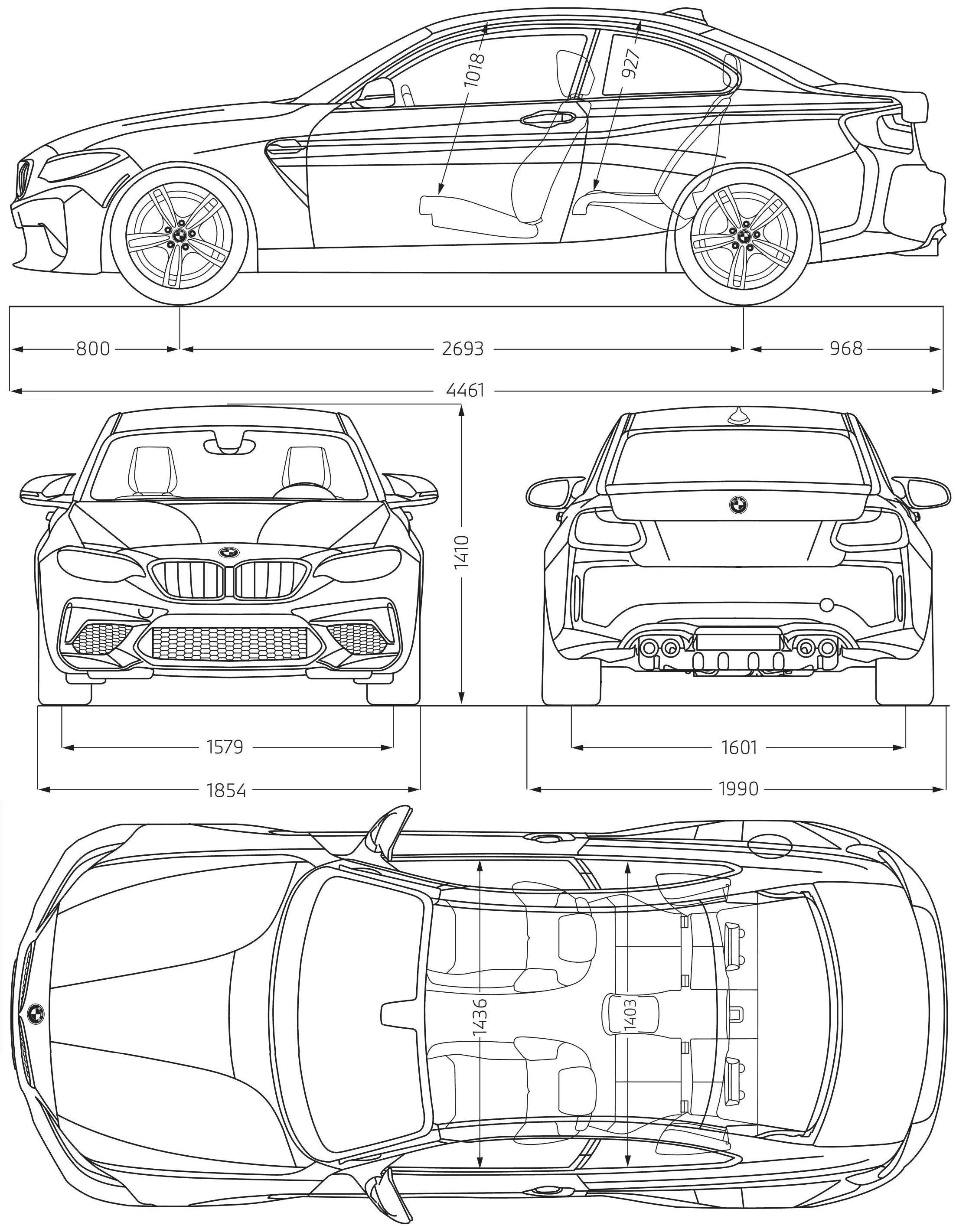 BMW M2 Competition 2020 Blueprint Download free blueprint for 3D modeling